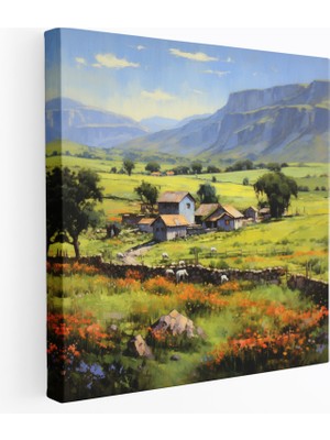 Anadolu Duvar Sanatı - Empresyonist Köy - Anadolu, Yemyeşil Tarlalar, Duvar Süslemesi, Huzur, 30 x 30 cm