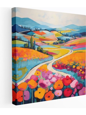 Anadolu Kanvas Tablo - Canlı Anadolu Manzarası - Anadolu, Inişli Çıkışlı Tepeler, Rengarenk Çiçekler, Duvar Süslemesi, 30 x 30 cm