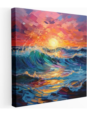 Okyanusta Gün Batımı Soyut Kanvas Tablo, 30 x 30 cm