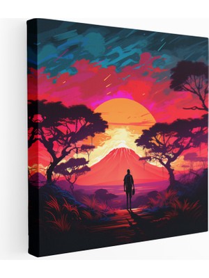 Kilimanjaro Gün Batımı Siluet Kanvas Tablo, 70 x 70 cm