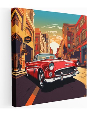 Pop Art Klasik Araba Kanvas Tablo, 30 x 30 cm