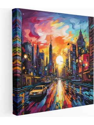 Graffiti Şehir Gün Batımı Kanvas Tablo, 30 x 30 cm