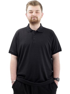 ModeXL  Büyük Beden Erkek Tişört Polo Yaka Jakar U24337 Siyah