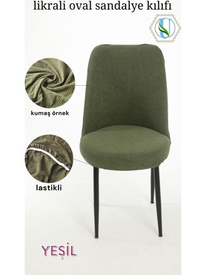 Uy Style Tekstil Likrali Kumaş Oval Sandalye Kılıfı, Sandalye Örtüsü Piti Kare Desen 6 Adet