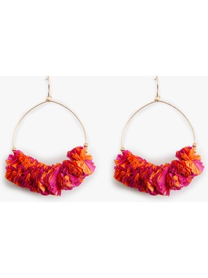 Koton Çiçekli Halka Küpe Hasır Çok Renkli