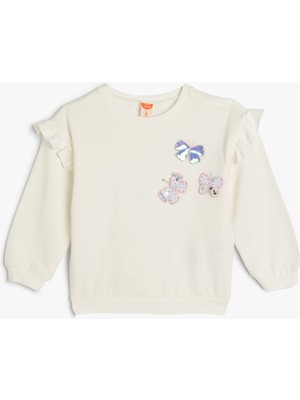 Koton Sweat Kelebek Baskılı Fırfır Detaylı Pamuklu