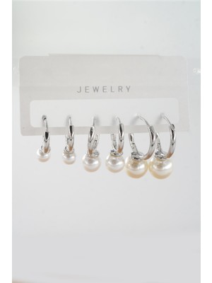 By Zeyna Aksesuar Kadın Vip Seri Suni Incili 3 Boy 6'lı Küpe Seti