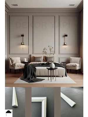 Dekoratif Boyanabilir 2,5 cm Duvar Çıtası Kesimli Hazır Paket, 6 Parça Çerçeve