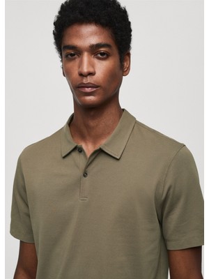 Mango Man Dar Kesim Pamuklu Dokulu Polo Yaka T-Shirt