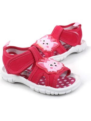 Gezer Kids 00204 Kız Çocuk Sandalet Fuşya Renk Cırtlı Yazlık Tekstil Malzeme ile Rahat Kullanım