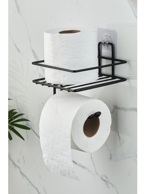 Orsa Home 919 Raflı Magic Yapışkan Askılı Wc Kağıtlık,yedekli Tuvalet Kağıtlığı Siyah