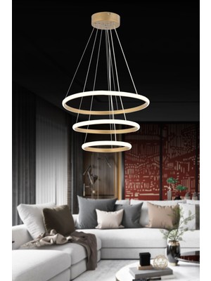 Pera Jewelry LED Modern Hale 3lü Halka Avize 3 Renk Işık Salon,mutfak,koridor