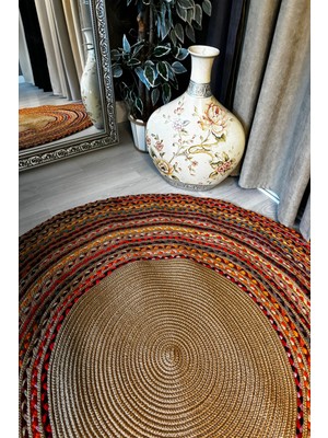 Homefesto Natural Jüt Halı El Dokuma Hasır Yolluk Bohem Jüt Kilim Hmfjut407 150 X 150 Cm