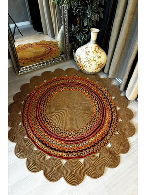 Homefesto Natural Jüt Halı El Dokuma Hasır Yolluk Bohem Jüt Kilim Hmfjut417 120 X 120 Cm