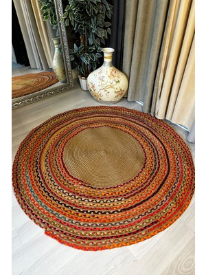 Homefesto Natural Jüt Halı El Dokuma Hasır Yolluk Bohem Jüt Kilim Hmfjut407 120 X 120 Cm