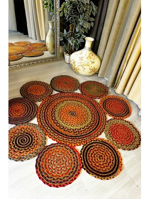 Homefesto Natural Jüt Halı El Dokuma Hasır Yolluk Bohem Jüt Kilim Hmfjut439 120 X 120 Cm