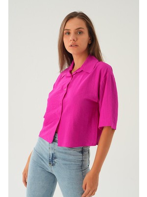 4159A Oversize Kısa Gömlek Fuşya