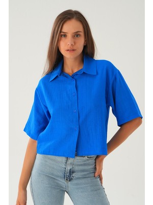 4159A Oversize Kısa Gömlek Saks