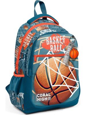 Coral High Kids Nefti Turuncu Basketbol Desenli Üç Bölmeli Okul Sırt Çantası 23651