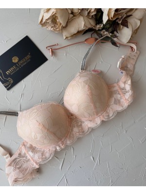 Intive Lingerie Jasmine Askıları Parlak Taşlı Hafif Destekli Dantelli Soft Cup Ithal Sütyen (B-C Cup)