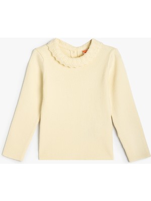 Koton Basic Kazak Ekru Renk Dik Fırfırlı Yaka Kız Çocuk İçin Truvakar Kol