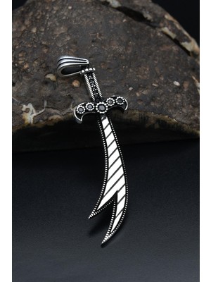 Prestige Gümüş Kolye Ucu Hz. Ali Zülfikar Kılıcı Zirkon Taş Süslemeli 925 Ayar Gümüş