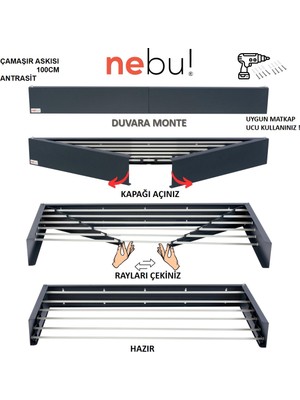 Nebu 100 cm Large Iç ve Dış Mekan Duvara Monte Dekoratif  Çamaşır Askısı