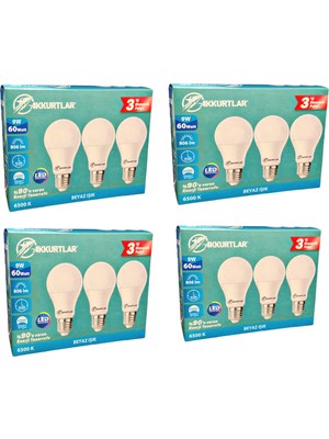 Akkurtlar Led Lamba 9W-60W 806 Lümen Beyaz Işık E-27 (12'li EKOPAKET )