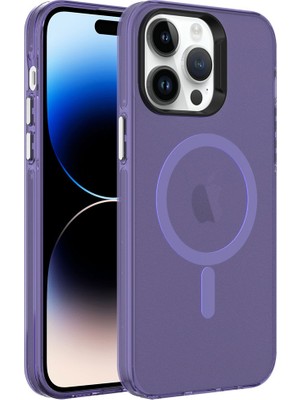 ZORE Apple iPhone 14 Pro Uyumlu Magsafe Şarj Özellikli Buzlu Transparan C-Pro Sert Kapak-Derin Mor