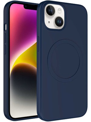 ZORE Apple iPhone 14 Uyumlu Magsafe Wireless Şarj Özellikli Pastel Renk Silikon Plas Kapak-Lacivert