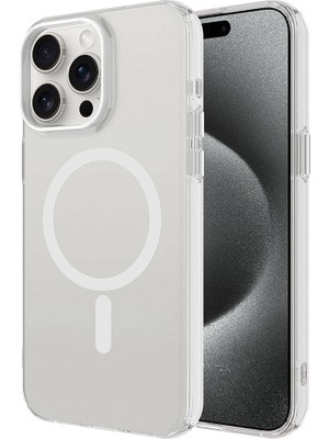 ZORE Apple iPhone 15 Pro Uyumlu Magsafe Şarj Özellikli Buzlu Transparan C-Pro Sert Kapak-Renksiz