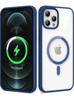ZORE Apple iPhone 12 Pro Uyumlu Magsafe Wireless Şarj Özellikli Silikon Ege Kapak-Mavi