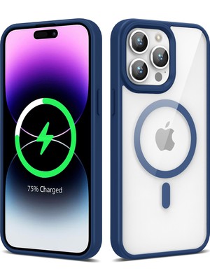 ZORE Apple iPhone 14 Pro Uyumlu Magsafe Wireless Şarj Özellikli Silikon Ege Kapak-Lacivert