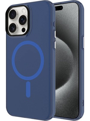 ZORE Apple iPhone 15 Pro Max Uyumlu Magsafe Şarj Özellikli Buzlu Transparan C-Pro Sert Kapak-Lacivert