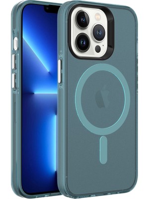 ZORE Apple iPhone 13 Pro Max Uyumlu Magsafe Şarj Özellikli Buzlu Transparan C-Pro Sert Kapak-Yeşil