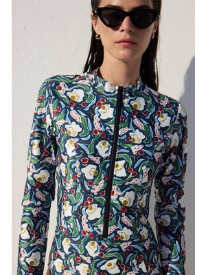 Manuka Desenli Fermuarlı Surf Mayo Multi Color