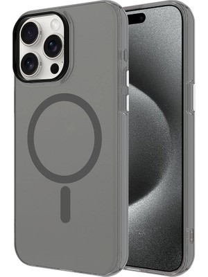 ZORE Apple iPhone 15 Pro Max Uyumlu Magsafe Şarj Özellikli Buzlu Transparan C-Pro Sert Kapak-Koyu Gri