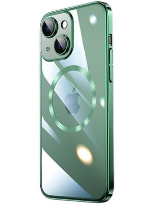 ZORE Apple iPhone 14 Uyumlu Wireless Şarj Özellikli Sert Pc Riksos Magsafe Kapak-Koyu Yeşil