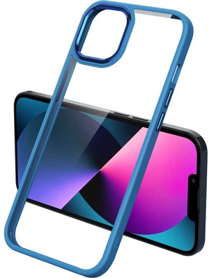ZORE Apple iPhone 13 Pro Max Uyumlu Krom Kapak-Mavi