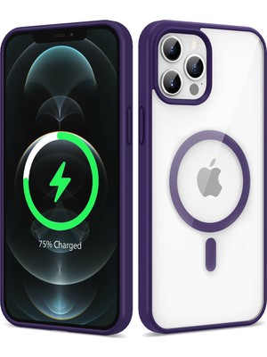 ZORE Apple iPhone 12 Pro Max Uyumlu Magsafe Wireless Şarj Özellikli Silikon Ege Kapak-Derin Mor
