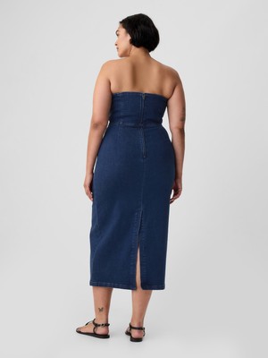 Gap Kadın Mavi Straplez Denim Midi Elbise