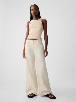Gap Kadın Kırık Beyaz Mid Rise UltraSoft Baggy Jean Pantolon