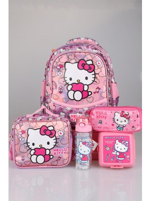 Hello Kitty Yeni Sezon Lisanslı Hello Kıtty'nın Pırıltılı Dünyası Özel Koleksiyon Okul,beslenme ve Kalem Çantası,matara Ile Beslenme Kabı Seti