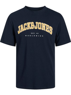 Jack & Jones JJECALEB VARSITY TEE SS Lacivert Erkek Kısa Kol T-Shirt