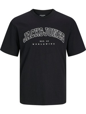 Jack & Jones JJECALEB VARSITY TEE SS Siyah Erkek Kısa Kol T-Shirt