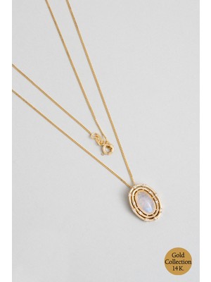 So CHIC Ay Taşlı 14 Ayar Sarı Altın Pırlanta Kolye