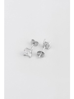 So CHIC Minimal 18 Ayar Beyaz Altın Kaplama 4 mm Gümüş Tek Taş Küpe