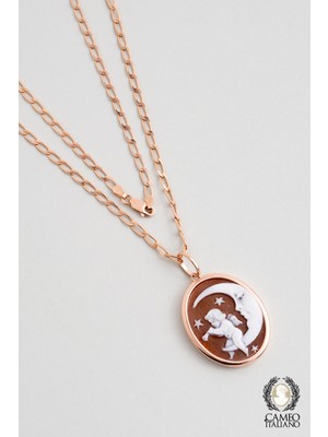 So CHIC Cameo Italiano Ay ve Melek 18 Ayar Rose Altın Kaplama 49 cm Gümüş Madalyon Kolye