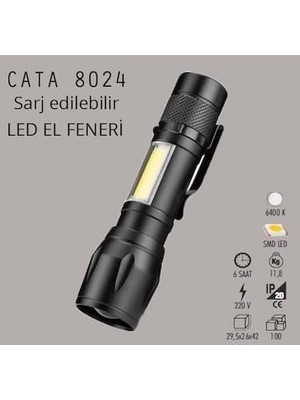 Cata CT-8024 Police Cep LED USB Şarjlı 3 Fonksiyonlu El Feneri