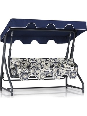 Morus 2 Kişilik Bahçe Balkon Teras Salıncağı - Minder: Dünya & Saat Tente: Lacivert